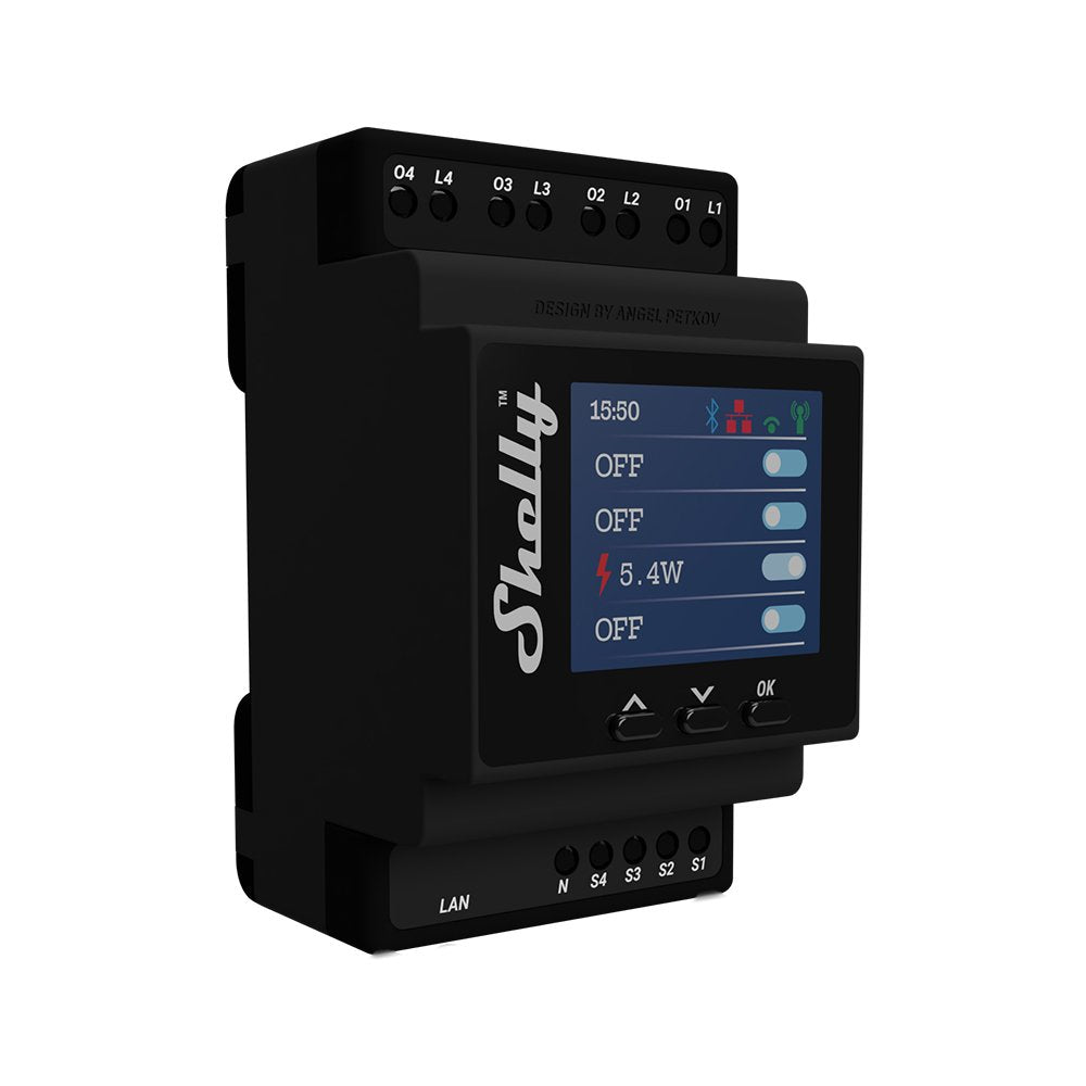 Releu inteligent cu 4 canale cu masurare a tensiunii Shelly PRO 4PM, protectie la supratensiune, WIFI, LAN, Bluetooth - hsmartro